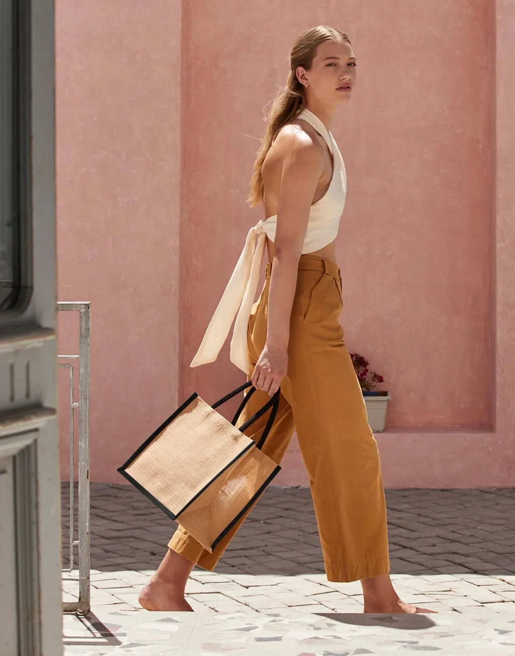 Natural Starched Jute Midi Tote