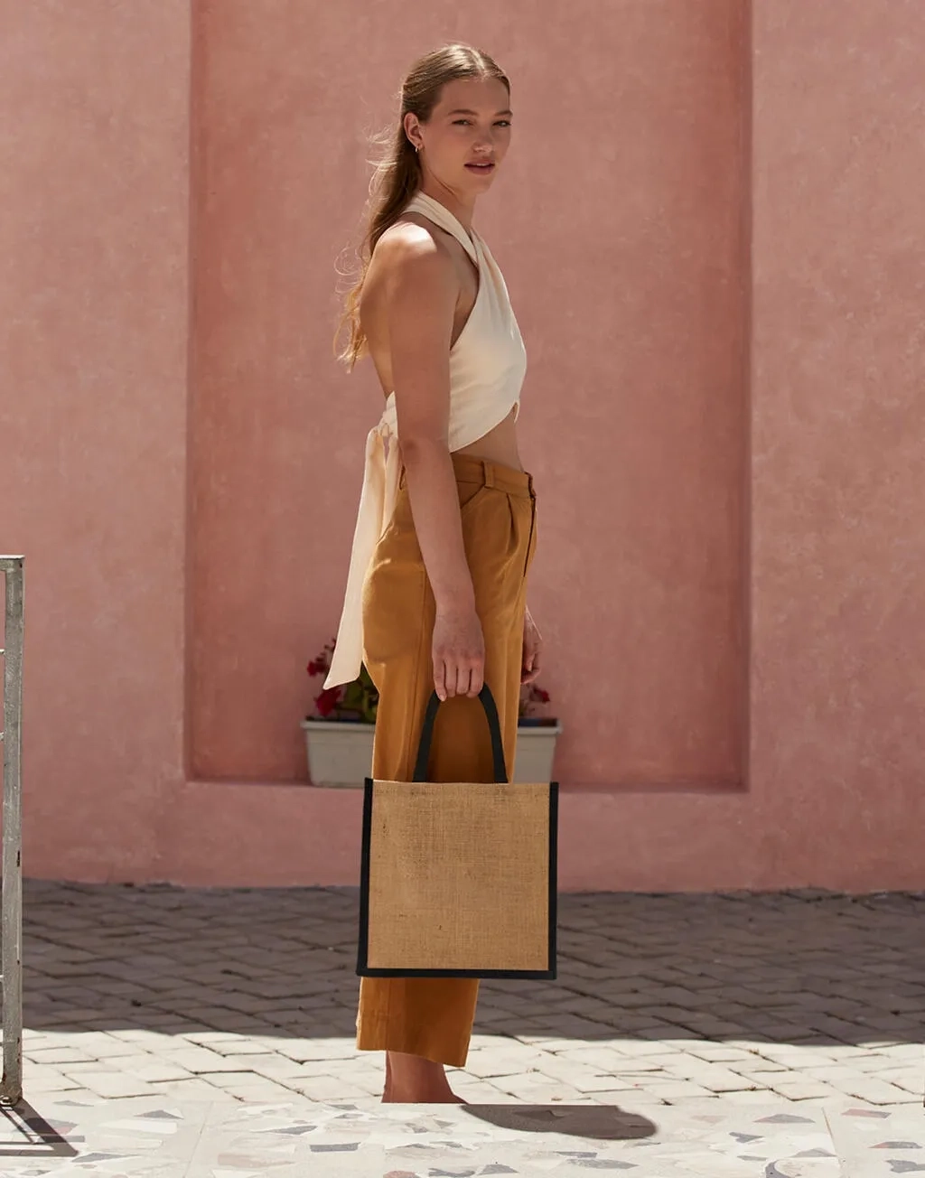 Natural Starched Jute Midi Tote