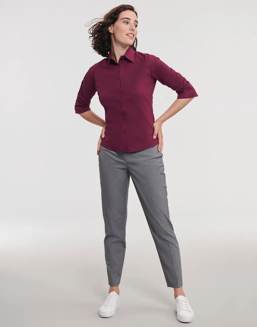 Tailored Blouse with 3/4 Sleeves