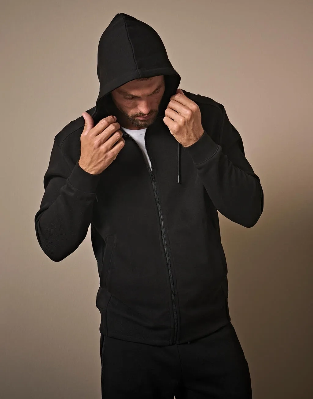 Ribbed Interlock Hooded Full Zip