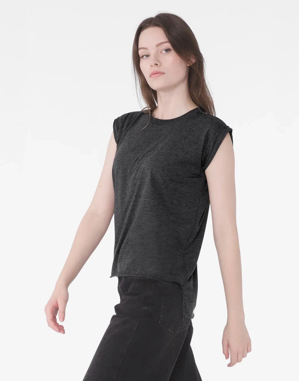 Women's Flowy Muscle Tee Rolled Cuff