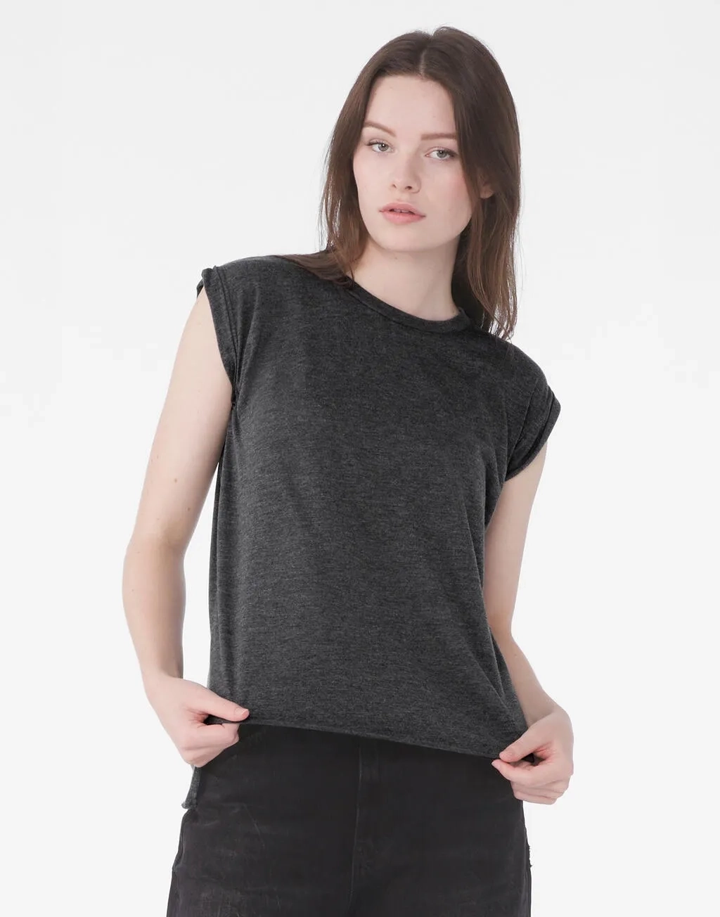 Women's Flowy Muscle Tee Rolled Cuff