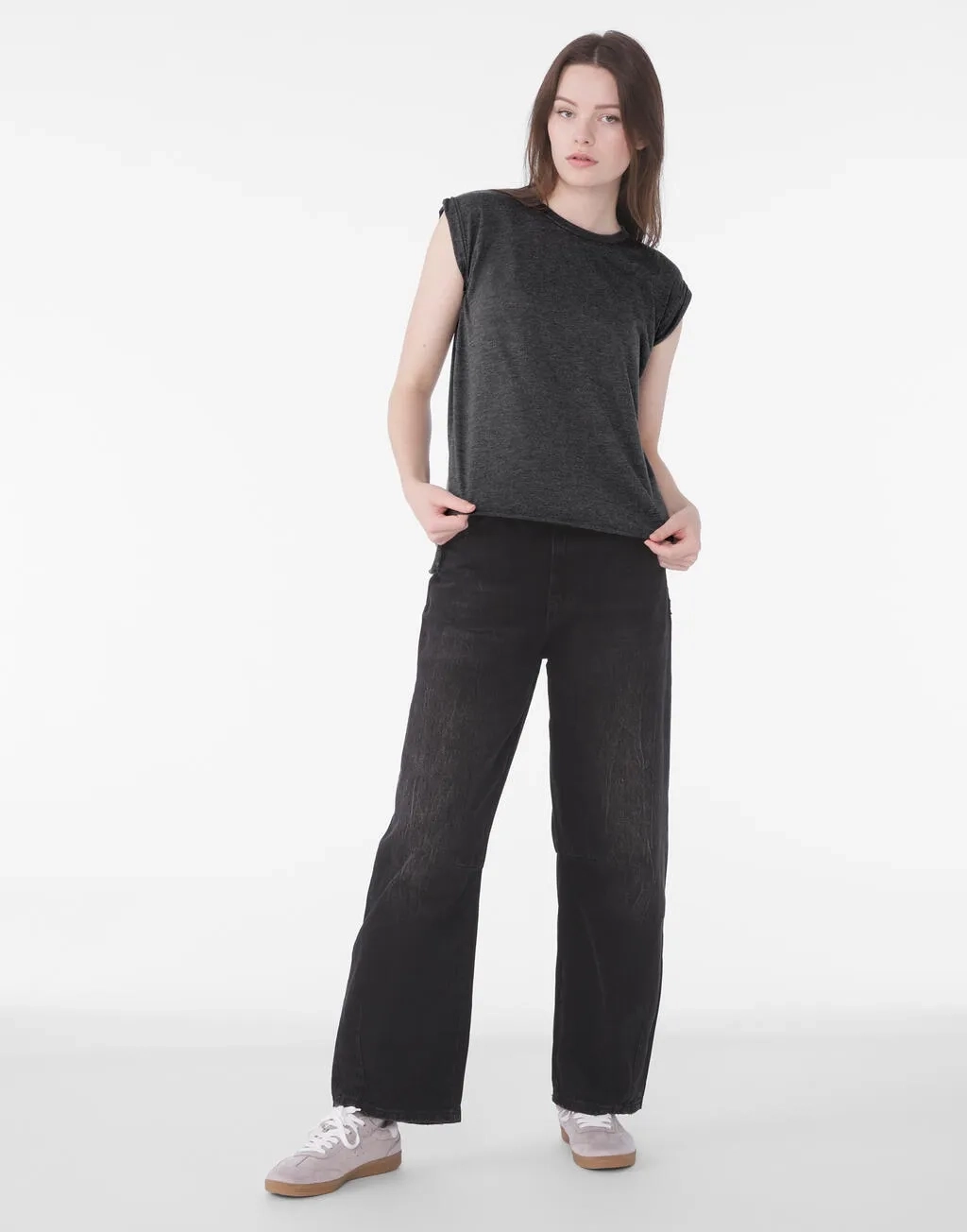 Women's Flowy Muscle Tee Rolled Cuff