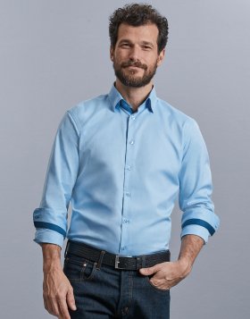 Tailored Contrast Herringbone Shirt LS