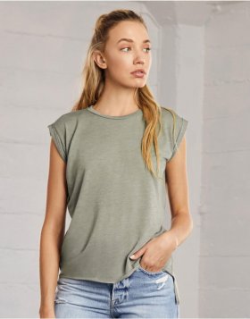 Women`s Flowy Muscle Tee Rolled Cuff