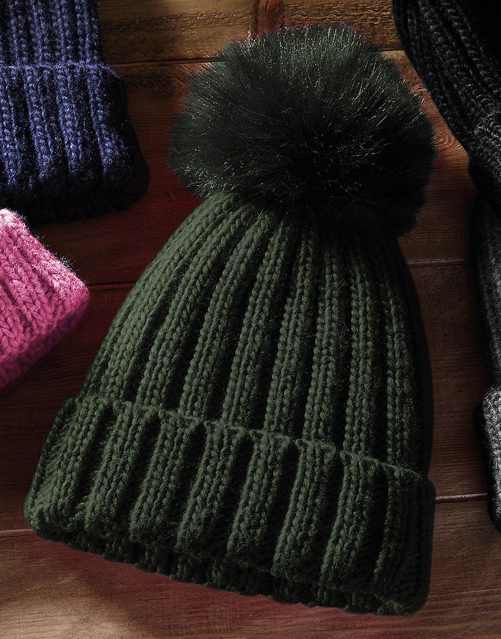 Verbier Fur Pop Pom Chunky Beanie