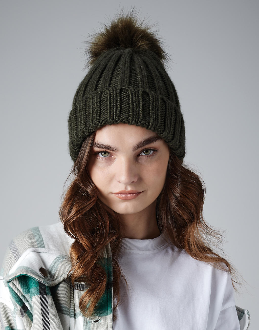 Verbier Fur Pop Pom Chunky Beanie