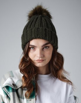 Verbier Fur Pop Pom Chunky Beanie