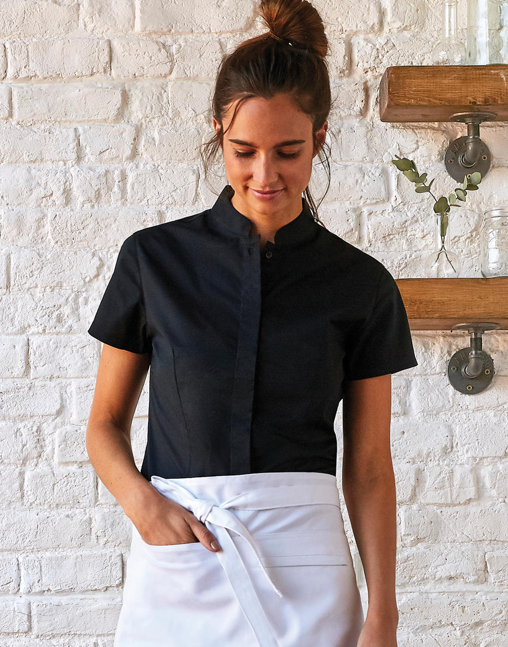 Women`s Tailored Fit Mandarin Collar SSL