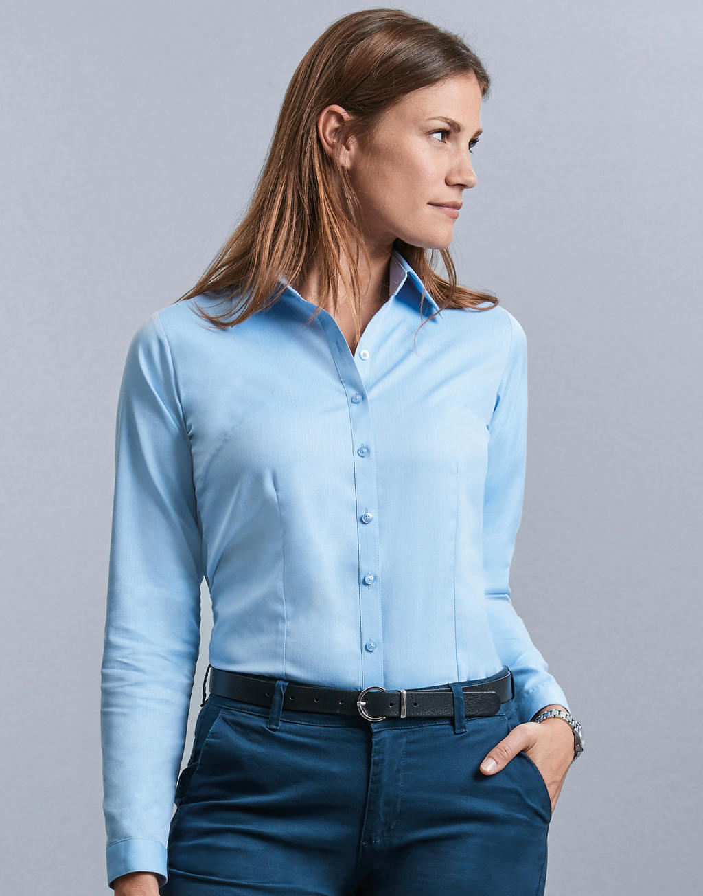 Ladies` LS Herringbone Shirt