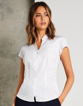 Women`s Tailored Fit Mandarin Collar Blouse SSL