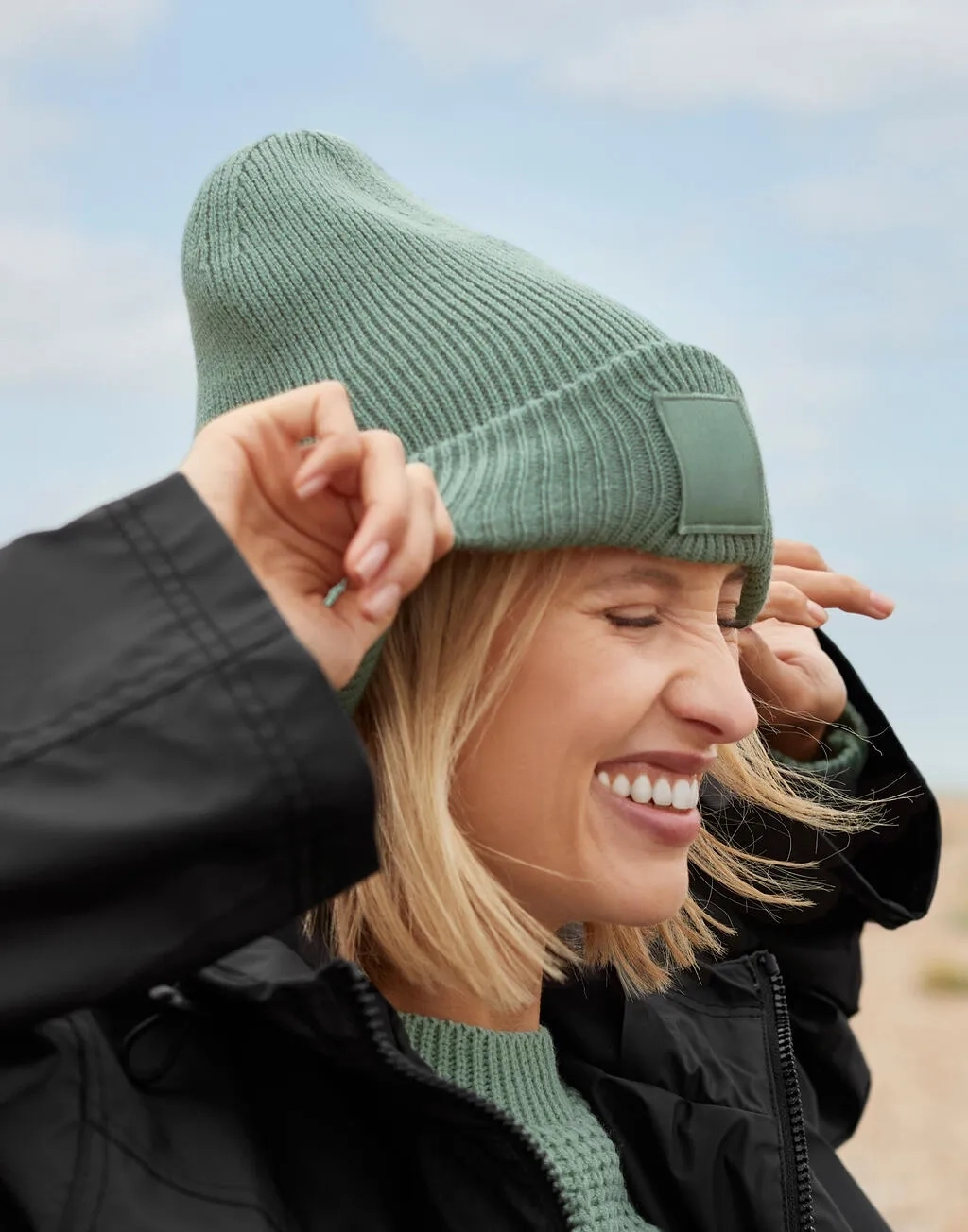 Deep Cuffed Tonal Patch Beanie