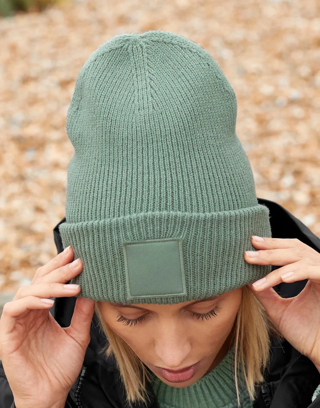 Deep Cuffed Tonal Patch Beanie