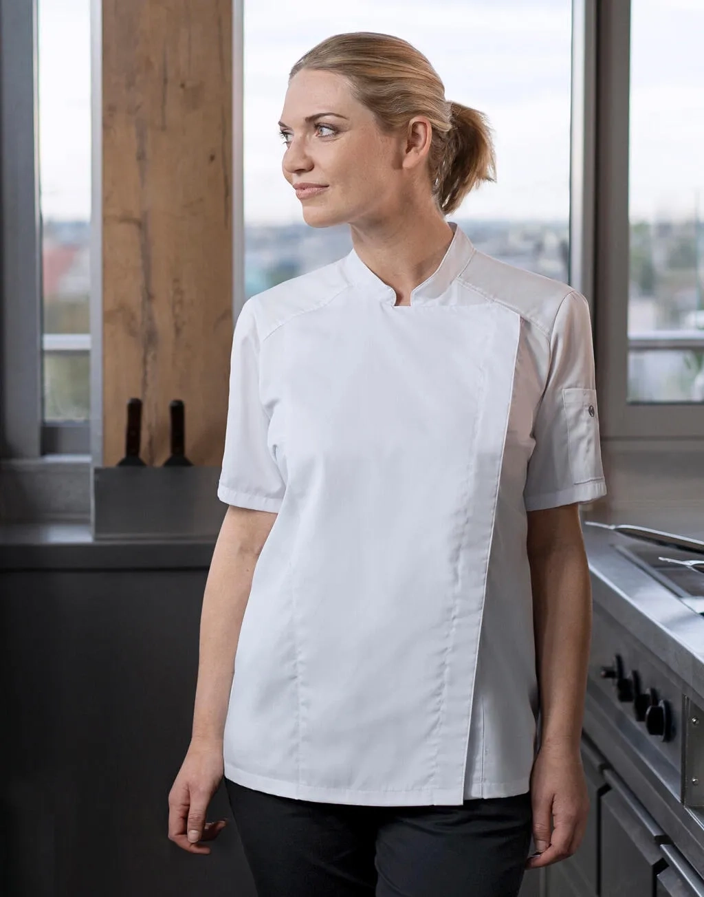 Short-Sleeve Ladies' Chef Jacket Modern-Look