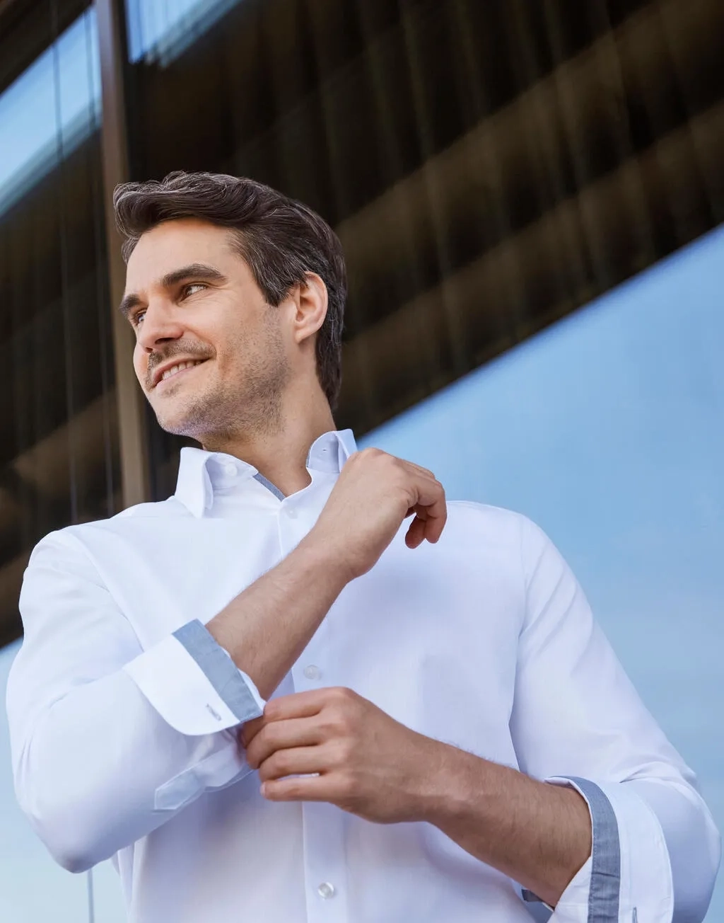 Tailored Contrast Herringbone Shirt LS