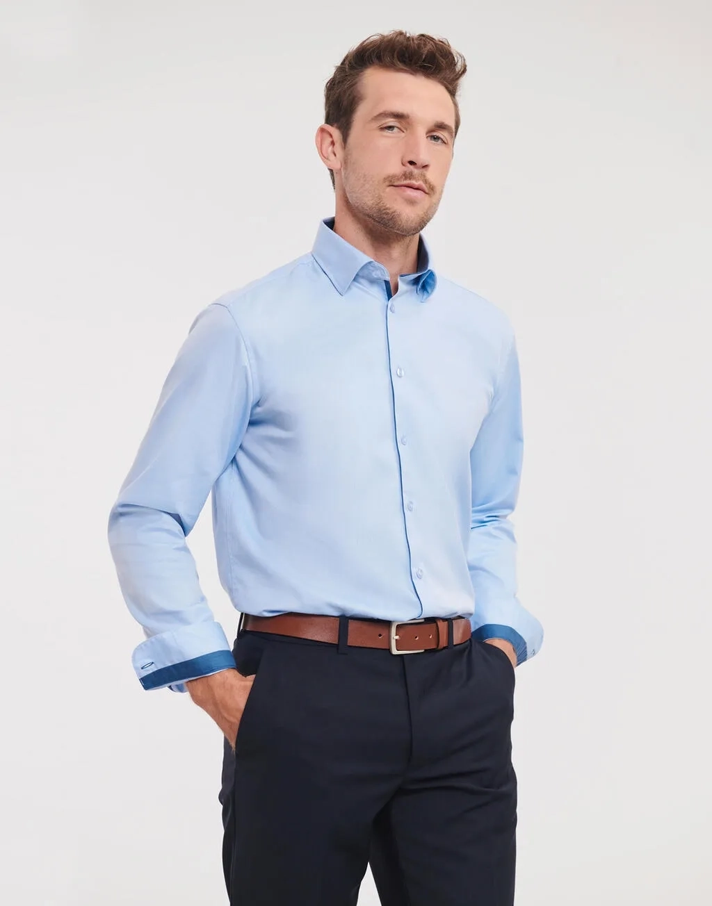 Tailored Contrast Herringbone Shirt LS