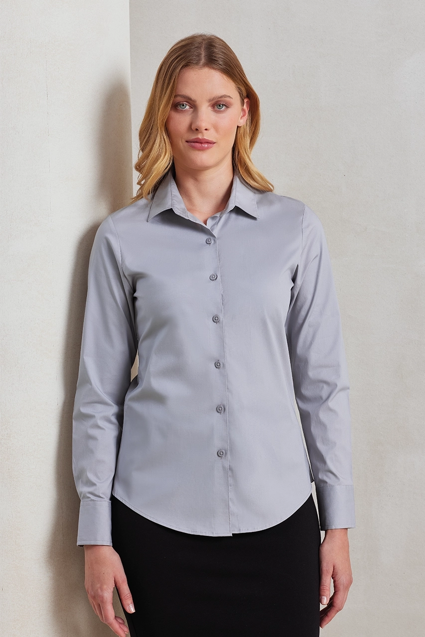 WOMEN'S STRETCH-FIT COTTON POPLIN LONG SLEEVE SHIRT