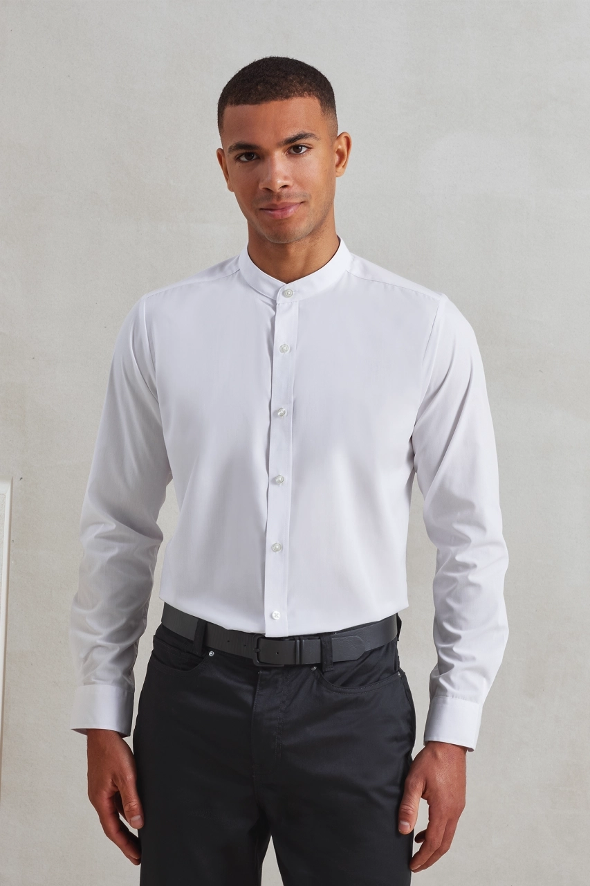 BANDED COLLAR 'GRANDAD' LONG SLEEVE SHIRT