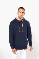 UNISEX KONTRASZTOS MINTÁJÚ KAPUCNIS PULÓVER