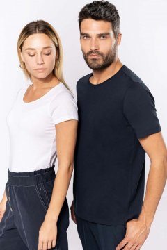 LADIES' SHORT-SLEEVED ORGANIC T-SHIRT WITH RAW EDGE NECKLINE
