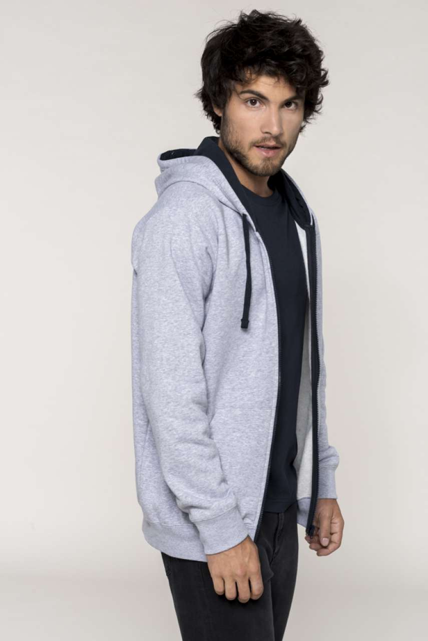 MEN'S CONTRAST HOODED FULL ZIP SWEATSHIRT