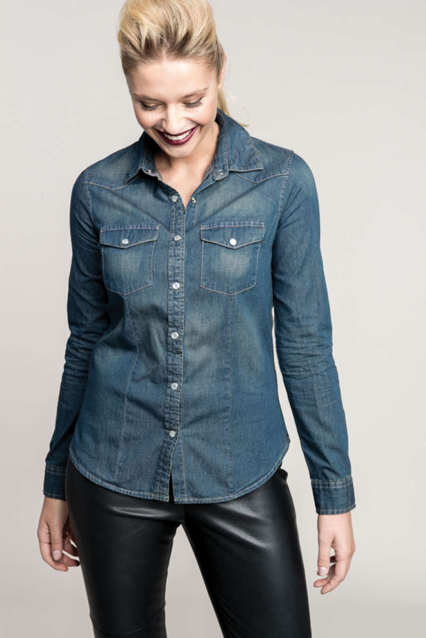 LADIES' LONG-SLEEVED DENIM SHIRT
