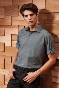 MEN'S CROSS-DYE ROLL SLEEVE POPLIN BAR SHIRT