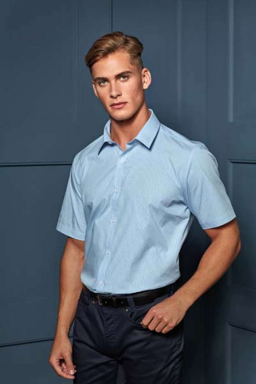 MEN'S SHORT SLEEVE GINGHAM COTTON MICROCHECK SHIRT