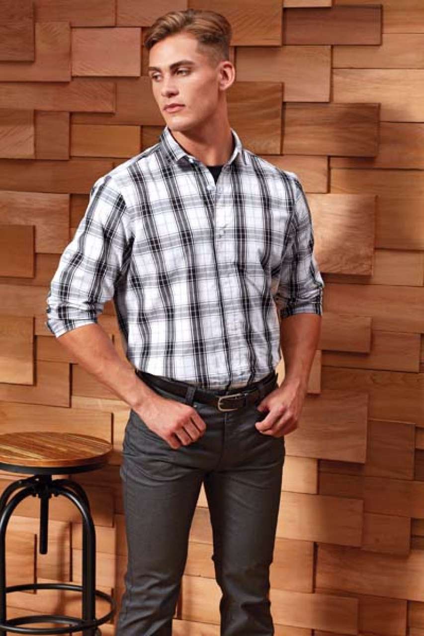 'GINMILL' CHECK - MEN'S LONG SLEEVE COTTON SHIRT