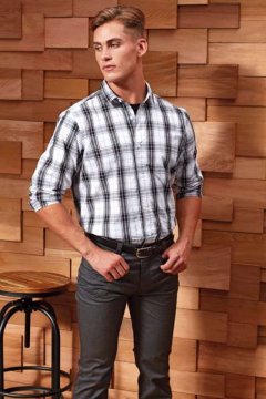 'GINMILL' CHECK - MEN'S LONG SLEEVE COTTON SHIRT