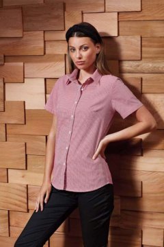 WOMEN'S SHORT SLEEVE GINGHAM MICROCHECK SHIRT