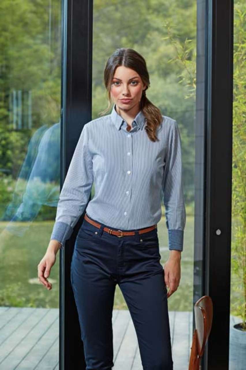 WOMEN'S COTTON RICH OXFORD STRIPES SHIRT