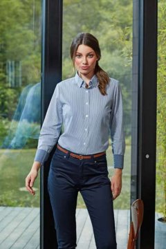 WOMEN'S COTTON RICH OXFORD STRIPES SHIRT