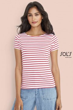 SOL'S MILES WOMEN - ROUND NECK STRIPED T-SHIRT