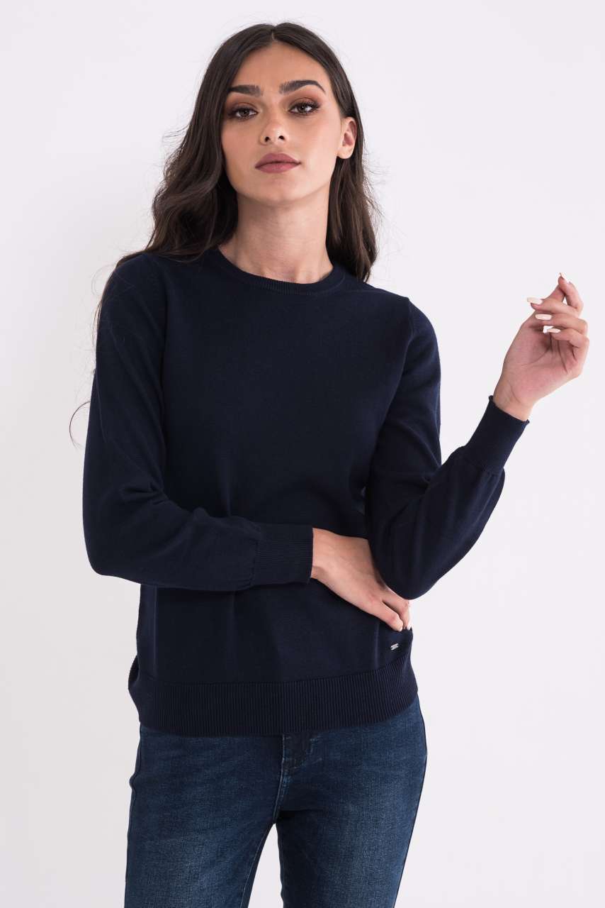 LADIES’ CREW NECK FINE GAUGE COTTON PULLOVER Navy S