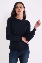 LADIES’ CREW NECK FINE GAUGE COTTON PULLOVER Navy S
